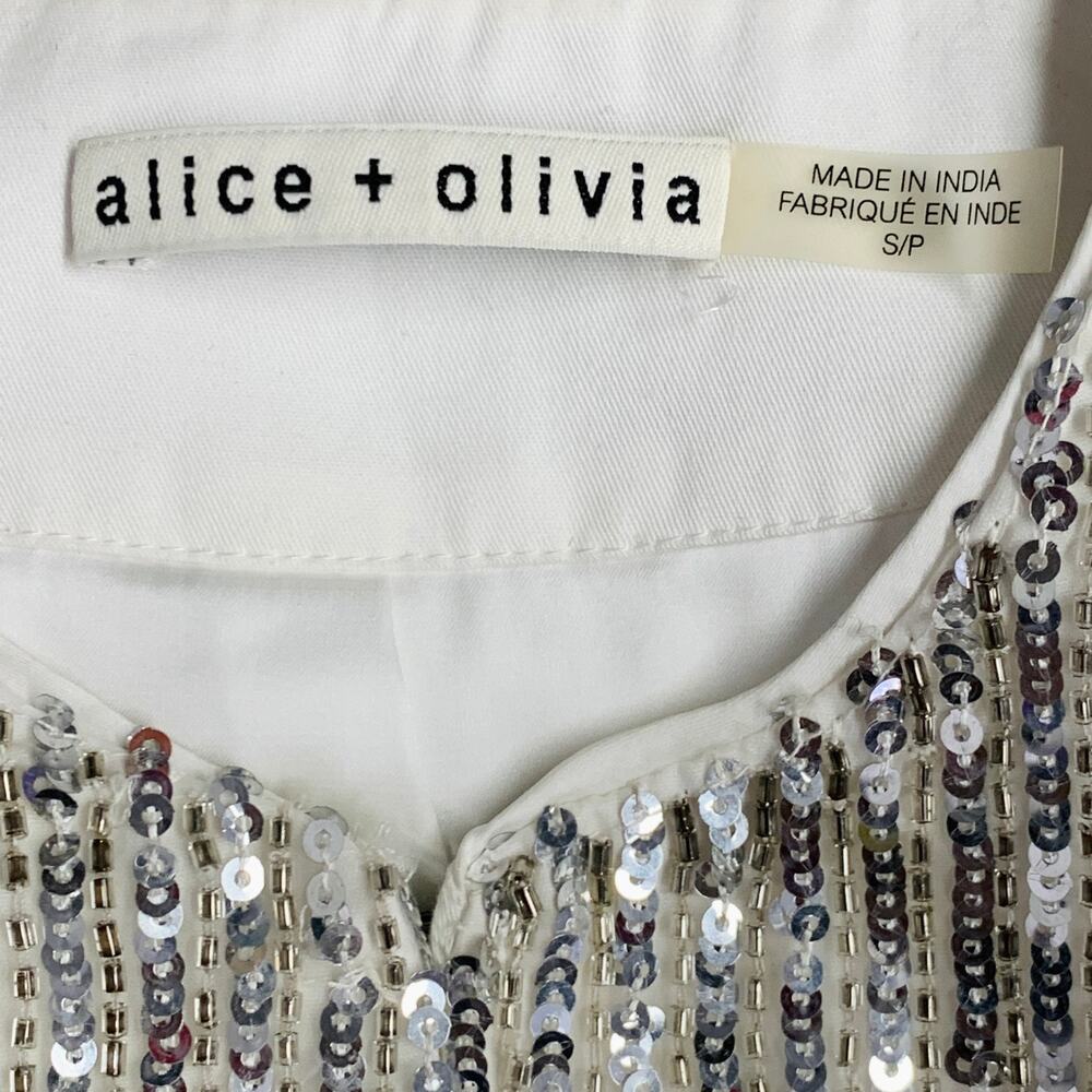 ALICE + OLIVIA Size S Silver Polyester Sequined Stripe Jacket Blazer - Picture 5 of 7